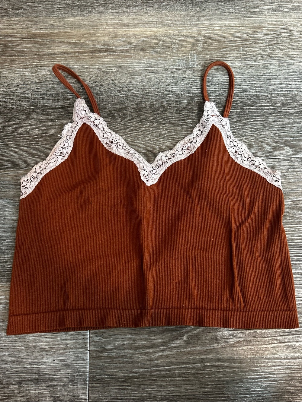wild fable Rust Ribbed Cami with light purple Lace Trim